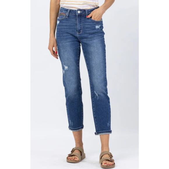 Judy Blue Denim - Judy Blue Jeans Size 5/27 Blue Denim Rainbow Embroidered High Rise Distressed